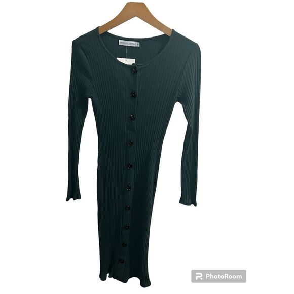 ✨Army Green ribbed button through midi dress✨ - Picture 3 of 6